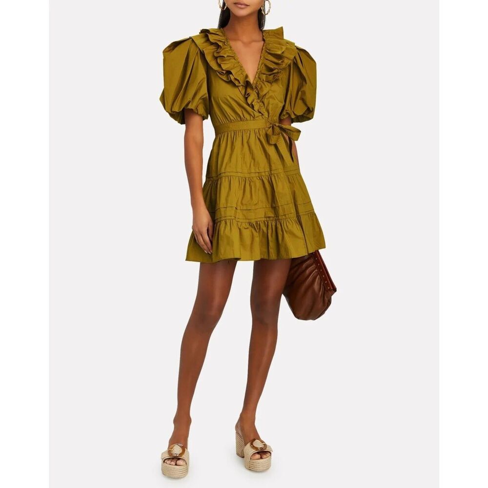 Ulla Johnson Marin Cotton Pleated Mini Dress Maude Ruffled Poplin Size 8 Boho